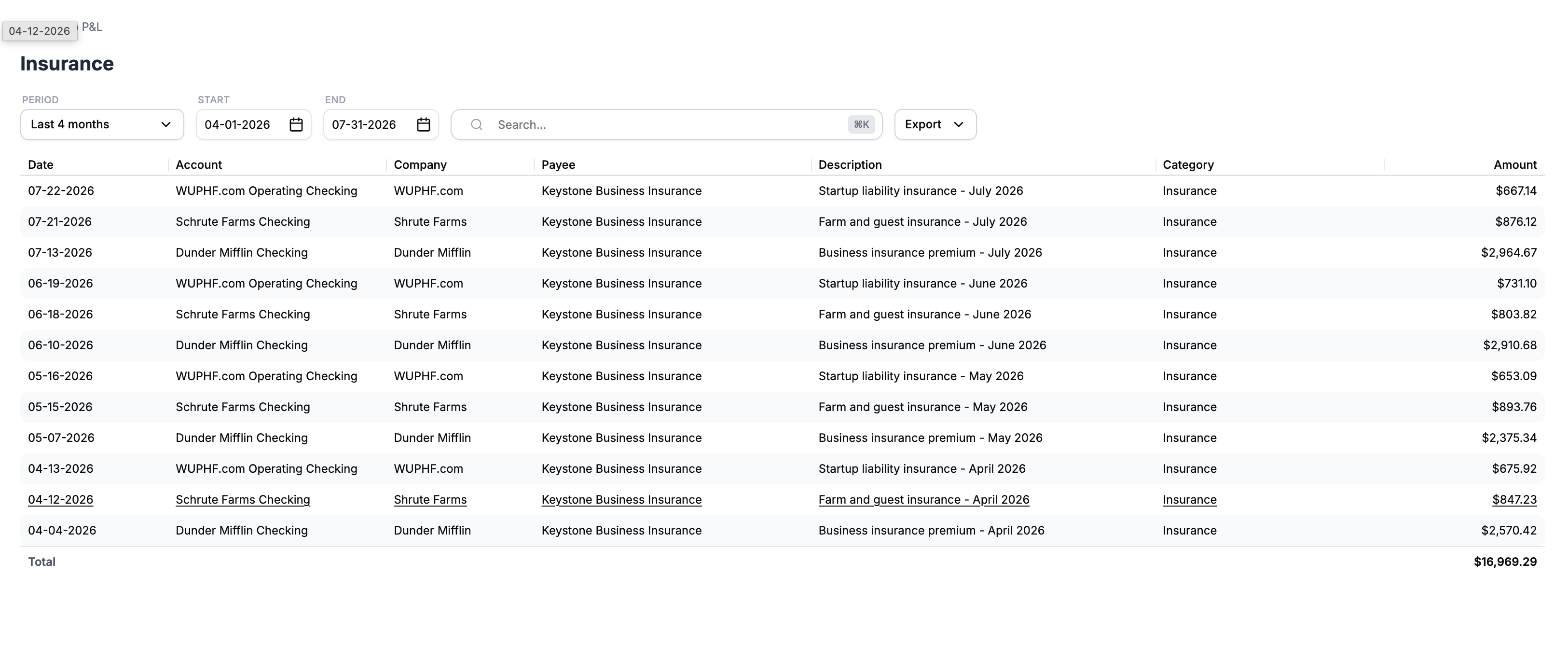 Drilling down from a consolidated Insurance line to the underlying transactions across all entities